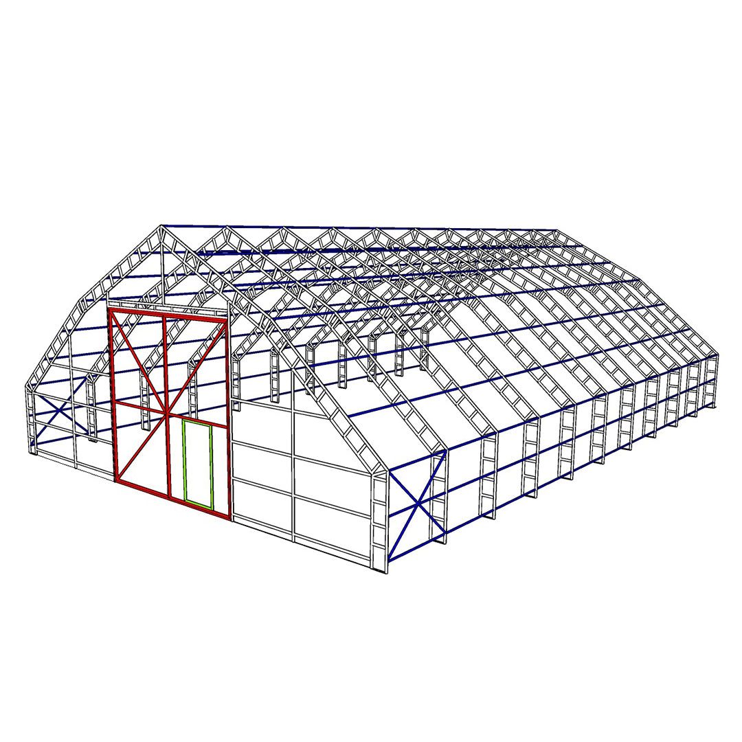 Fachwerkbinder_Funfeck_A_Kesit Pentagon pentru ferme (latime: 13M, lungime: 46M, usa: 3M, izolatie: bizophole) - imagine 1